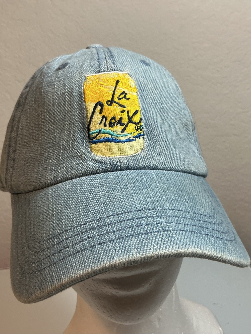 LaCroix Sparkling Water Denim Dad Hat Embroidered Lemon Can Strapback